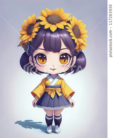 穿著向日葵服裝的女孩赤壁人物形像素材 117263938