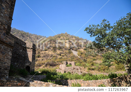 Portion of the ruins of Bhangarh fort in Alwar, Rajasthan, India 117263967