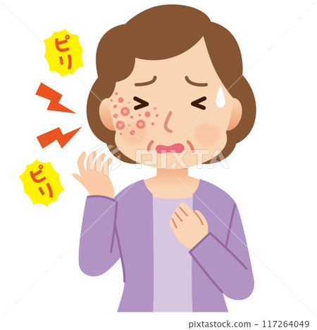 中年婦女因帶狀皰疹疼痛的症狀 中年婦女因帶狀皰疹疼痛的症狀 117264049