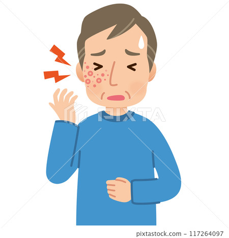 Middle-aged man suffering from pain due to shingles Symptoms Middle-aged man suffering from pain due to shingles Symptoms 117264097