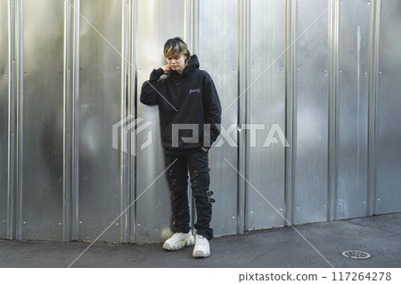 Male in his 20s, street fashion image, portrait Male in his 20s, street fashion image, portrait 117264278