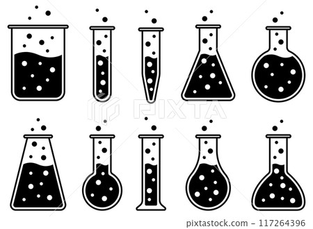 各種形狀的實驗室用具、燒瓶、燒杯、試管等玻璃器皿的向量圖解集 各種形狀的實驗室用具、燒瓶、燒杯、試管等玻璃器皿的向量圖解集 117264396