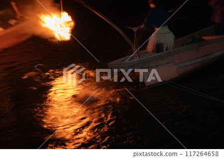 Photographing cormorant fishing on the Uji River, a refreshing summer sight 117264658