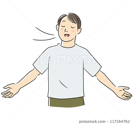 一個男人張開雙臂深呼吸 117264762