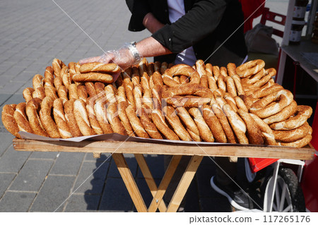Turkish Bagel Simit selling in a van Turkish Bagel Simit selling in a van 117265176