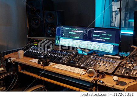 Recording Studio Equipment Featuring Audio Mixing Consoles Recording Studio Equipment Featuring Audio Mixing Consoles 117265331