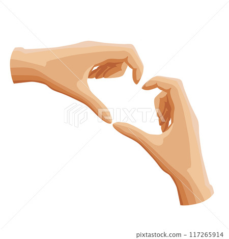 Human hands showing love sign. Vector clipart depicts emoji gesture. Design for valentines day Human hands showing love sign. Vector clipart depicts emoji gesture. Design for valentines day 117265914