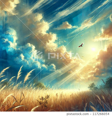 青春的夏日天空:美麗的夕陽插畫,給人一種懷舊的感覺 青春的夏日天空:美麗的夕陽插畫,給人一種懷舊的感覺 117266054