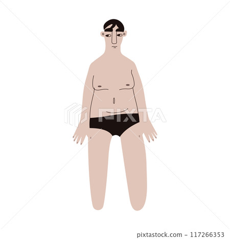 Flat Asian man in underwear. Pale skin person with blak hair in cartoon style for multinational and diversity designs. Vector illustration. 117266353