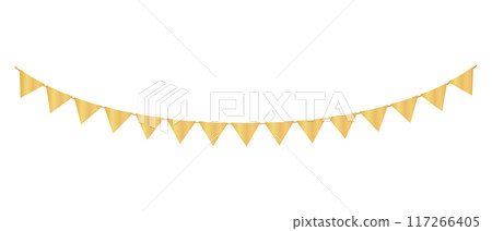 Golden garland. Pennant border isolated on white background. Triangle flags. Vector illustration 117266405