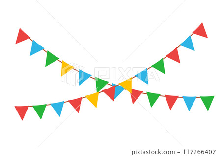 Hanging circus garlands. Carnival flags border for children. Vector illustration 117266407