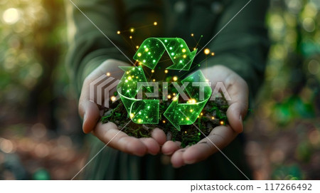 Environmental care. Recycling sign. Secondary use. 117266492