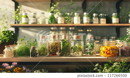 Harvesting herbs. Homeopathic treatment. Collection of herbs. Preparation of herbal infusions. 117266500
