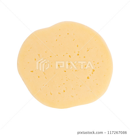 round sliced cheese isolated on white background 117267086