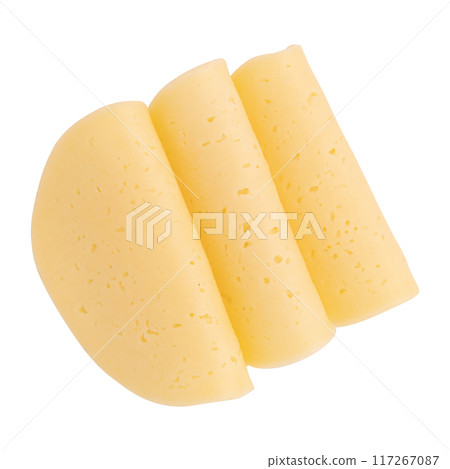 round sliced cheese isolated on white background round sliced cheese isolated on white background 117267087