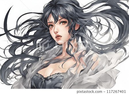 Illustration of a beautiful woman with impressive long hair 117267401