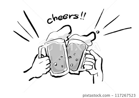 啤酒吐司插圖(乾杯,灰階) 啤酒吐司插圖(乾杯,灰階) 117267523