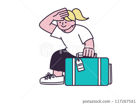 一個女人帶著行李箱旅行的插圖 一個女人帶著行李箱旅行的插圖 117267581