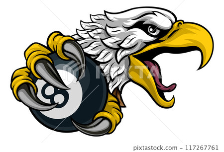 Eagle Pool 8 Ball Billiards Mascot Cartoon Eagle Pool 8 Ball Billiards Mascot Cartoon 117267761