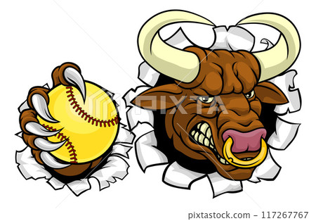 Bull Minotaur Longhorn Cow Softball Mascot Cartoon 117267767