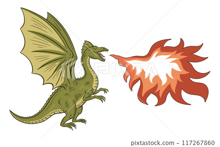 Scary green dragon with wings 117267860
