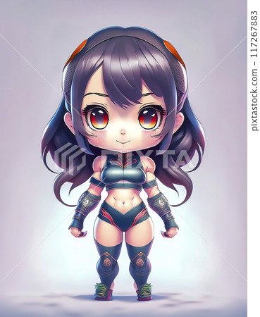 Chibi character: Image of a girl wearing a bodybuilder costume 117267883