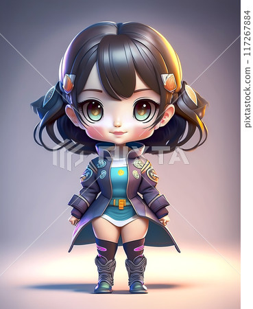 Chibi character: Image of a girl wearing a cyberpunk costume 117267884