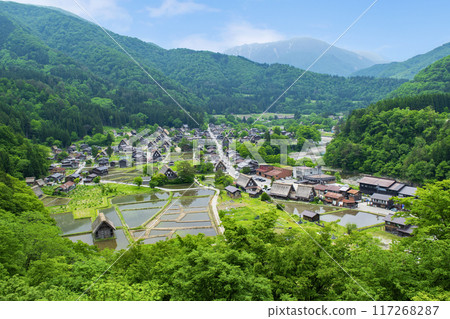 岐阜縣白川鄉合掌造村、城址展望台的風景、世界遺產 岐阜縣白川鄉合掌造村、城址展望台的風景、世界遺產 117268287