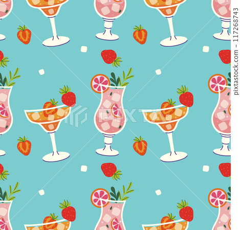 Seamless pattern with summer refreshing cocktails. Vector graphics. Seamless pattern with summer refreshing cocktails. Vector graphics. 117268743