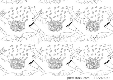 Halloween Bats and Flames Coloring Page Halloween Bats and Flames Coloring Page 117269058