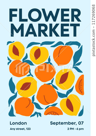 Colorful doodle floral market design poster Colorful doodle floral market design poster 117269068