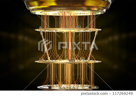 Golden quantum computer machine close up Golden quantum computer machine close up 117269249