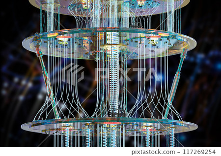 Golden quantum computer machine close up 117269254
