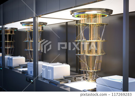 Group of quantum computer machines in shield 117269283