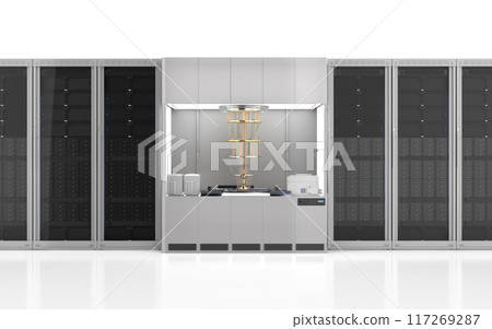 Quantum server network with quantum computer machine in server room Quantum server network with quantum computer machine in server room 117269287