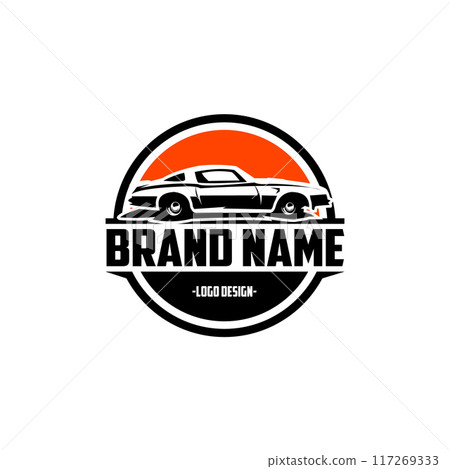 vintage super old car obsolete 1977 Pontiac isolated black. illustration vector design with stunning sunset sky view. available in eps 10 117269333