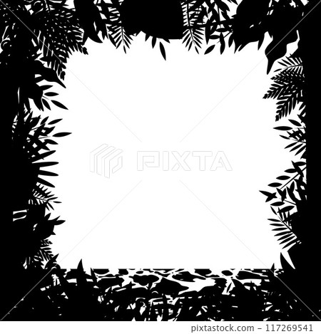 Silhouette frame of ancient plants and ancient sea (background) 117269541