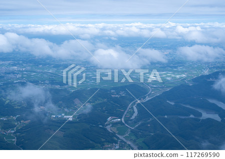 View of Cheongju city from airplane in Korea 117269590