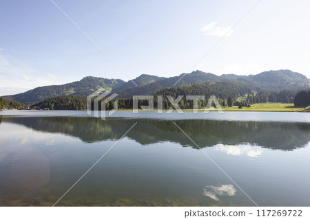 Lake Spitzingsee, Brecherspitze mountain, Bavaria, Germany in summertime Lake Spitzingsee, Brecherspitze mountain, Bavaria, Germany in summertime 117269722