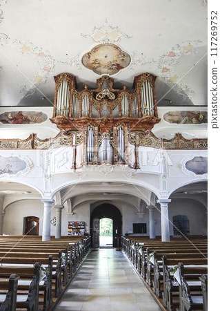 Church organ, parish church of Bregenz-St. Gallus in Bregenz, Austria on Lake Constance 117269752