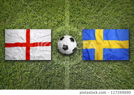 England vs. Sweden flags on soccer field England vs. Sweden flags on soccer field 117269890