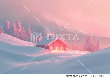雪山和山間小屋的最小背景 AI 生成圖像 雪山和山間小屋的最小背景 AI 生成圖像 117270003