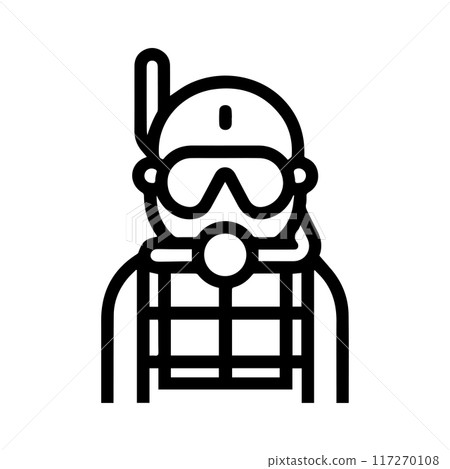 Scuba Diving icon or modern line symbol. Vector line art and icon design with bold outline. Black and white Pixel Perfect minimalistic symbol isolated white background. Silhouette simple thin sign 117270108