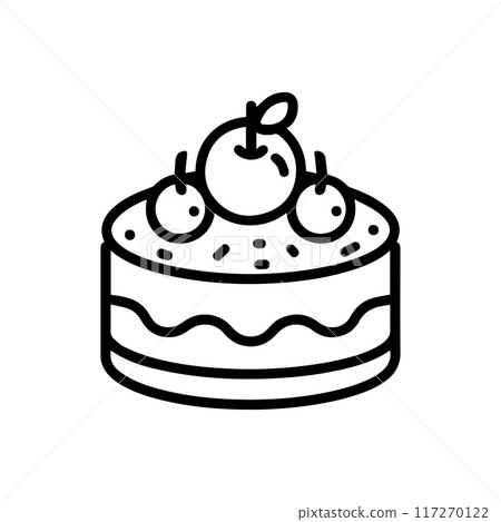 Cake icon or modern line symbol. Vector line art and icon design with bold outline. Black and white Pixel Perfect minimalistic symbol isolated white background. Silhouette simple thin sign 117270122