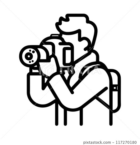 Photographer icon or modern line symbol. Vector line art and icon design with bold outline. Black and white Pixel Perfect minimalistic symbol isolated white background. Silhouette simple thin sign 117270180