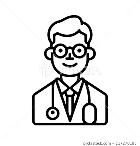 Doctor icon or modern line symbol. Vector line art and icon design with bold outline. Black and white Pixel Perfect minimalistic symbol isolated white background. Silhouette simple thin sign Doctor icon or modern line symbol. Vector line art and icon design with bold outline. Black and white Pixel Perfect minimalistic symbol isolated white background. Silhouette simple thin sign 117270193