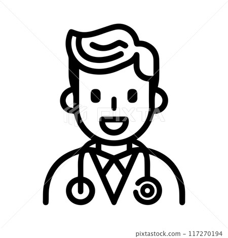 Doctor icon or modern line symbol. Vector line art and icon design with bold outline. Black and white Pixel Perfect minimalistic symbol isolated white background. Silhouette simple thin sign 117270194