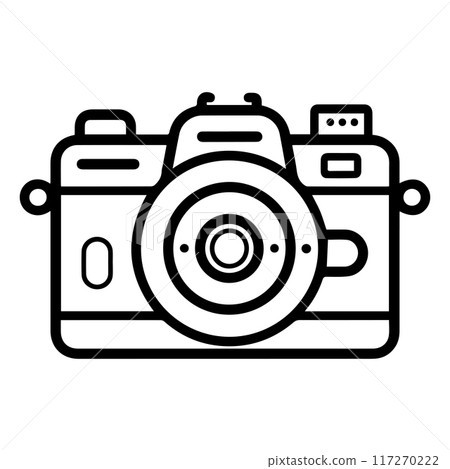 Camera icon or modern line symbol. Vector line art and icon design with bold outline. Black and white Pixel Perfect minimalistic symbol isolated white background. Silhouette simple thin sign 117270222