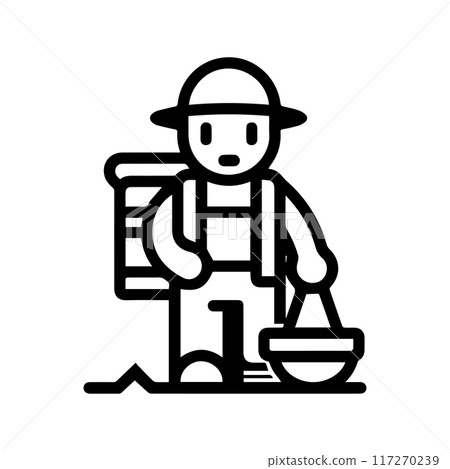 Archeologist icon or modern line symbol. Vector line art and icon design with bold outline. Black and white Pixel Perfect minimalistic symbol isolated white background. Silhouette simple thin sign Archeologist icon or modern line symbol. Vector line art and icon design with bold outline. Black and white Pixel Perfect minimalistic symbol isolated white background. Silhouette simple thin sign 117270239