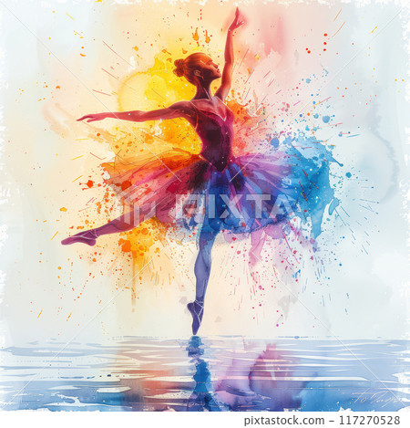 watercolor ballet woman dancer athlete in red dress splash illustration 117270528